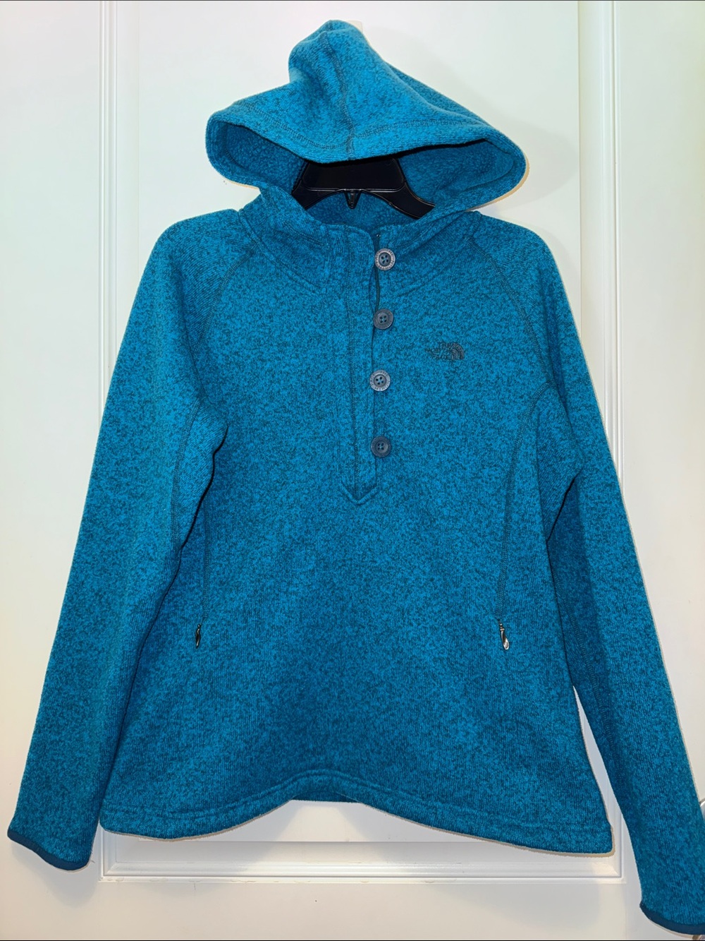 The North Face Crescent Sunset Hoodie Fleece Pullover Womens large Teal Blue